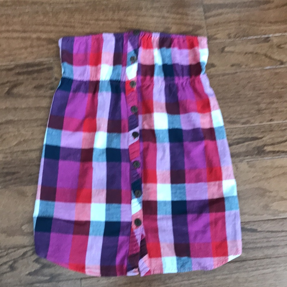 Cute strapless plaid top with elastic back SMALL